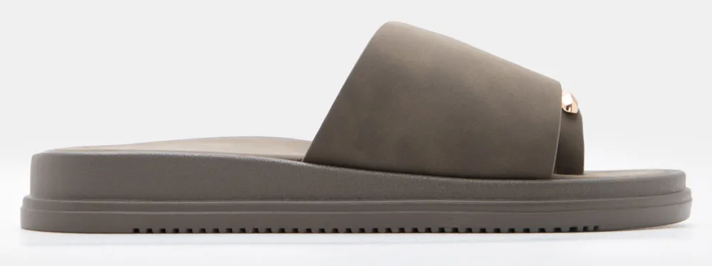 Σανδάλια Thong Flatform με Μεταλλική Λεπτομέρεια - Χακί