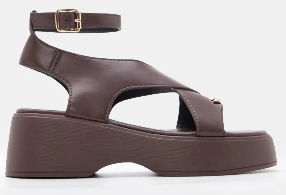 Πλατφόρμες Thong Flatform με Μεταλλική Λεπτομέρεια & Μπαρέτα - Καφέ Σκούρο