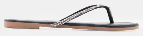 Flat Thong Σανδάλια με Strass - Μαύρο