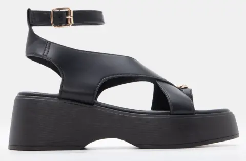 Πλατφόρμες Thong Flatform με Μεταλλική Λεπτομέρεια & Μπαρέτα - Μαύρο