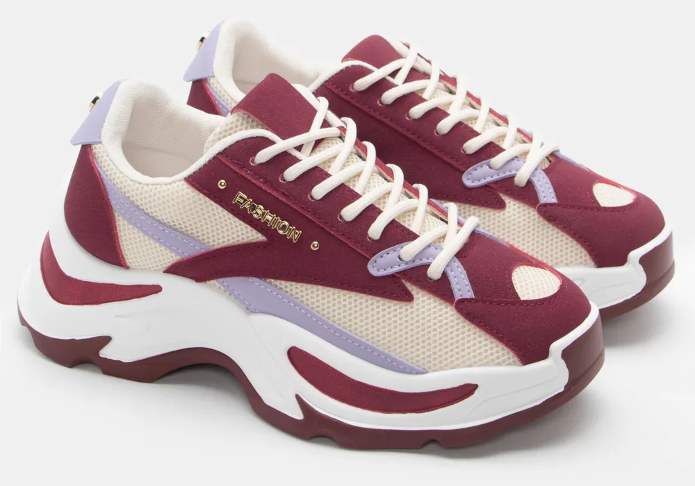 Sneakers σε Συνδυασμό Υλικών & Διακοσμητικό - Μπορντό