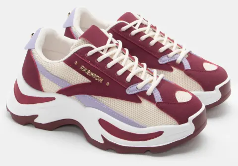 Sneakers σε Συνδυασμό Υλικών & Διακοσμητικό - Μπορντό