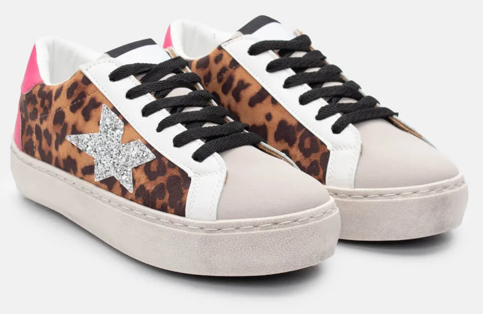 Sneakers σε Συνδυασμό Χρωμάτων & Strass - Animal Print