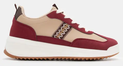 Sneakers σε Συνδυασμό Χρωμάτων & Υλικών & Κέντημα - Μπορντό