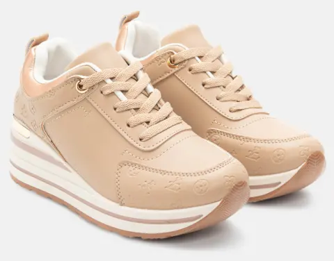 Sneakers Δίσολα σε Συνδυασμό Χρωμάτων - Μπεζ-Σκούρο