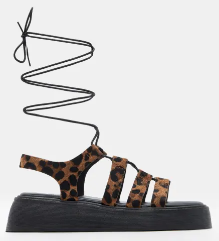 LUIGI DESIGN - Σανδάλια Flatform Lace Up - Animal Print